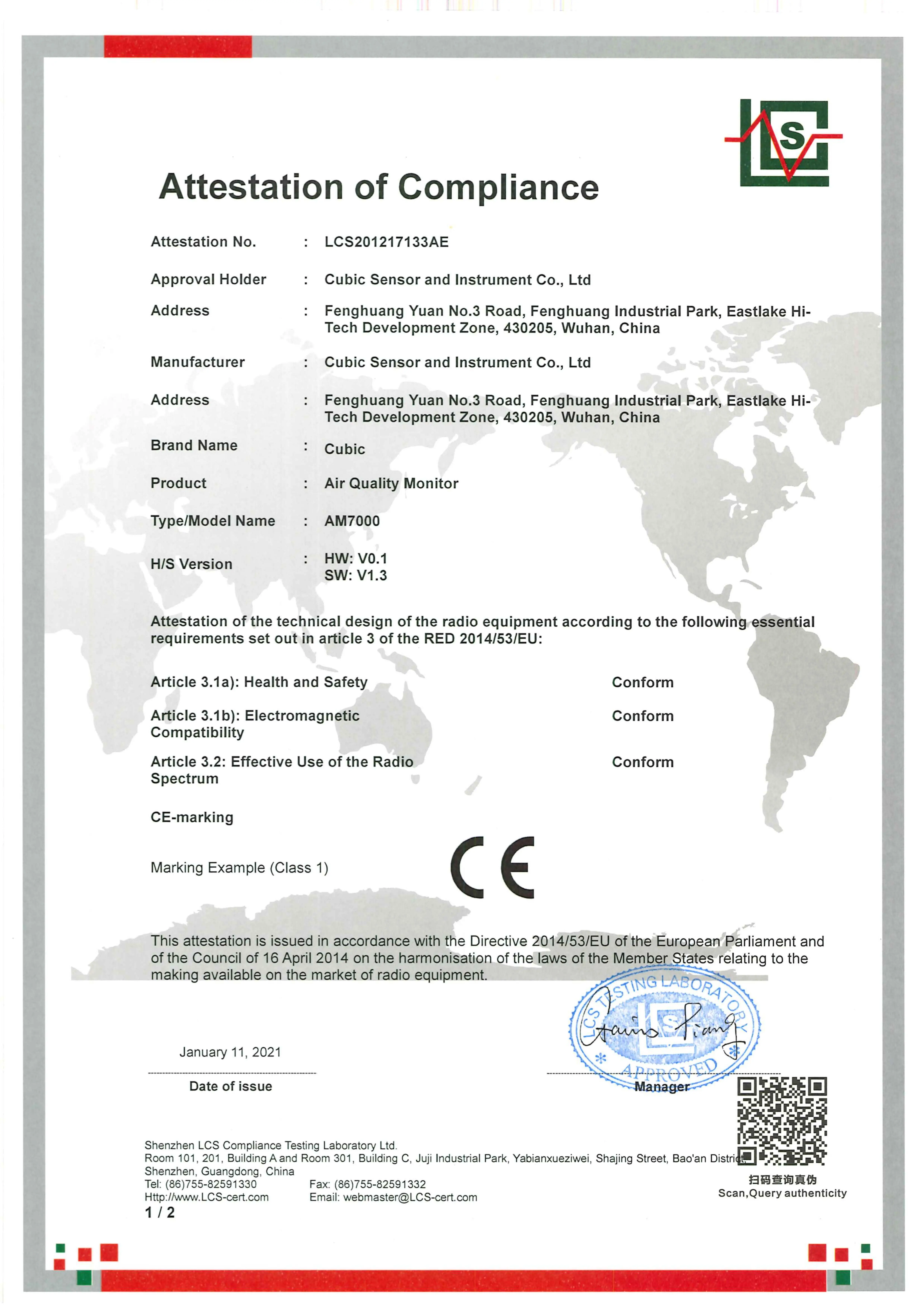 Certificato CE AM7000